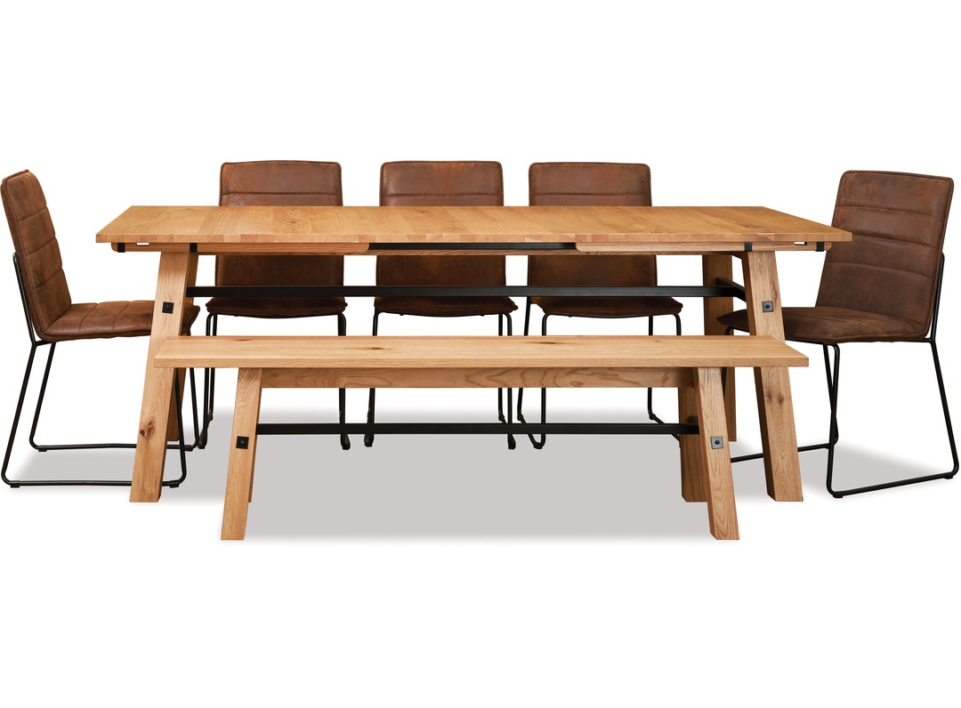 Stockholm 7-Pce 1600 Extension Dining Suite - Bench & 5 x Kitos Chairs   